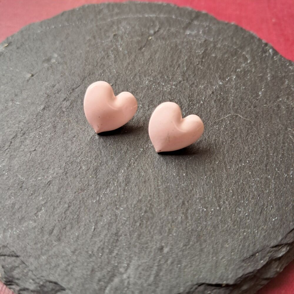 Vintage 80's Light Pink Heart Stud Earrings